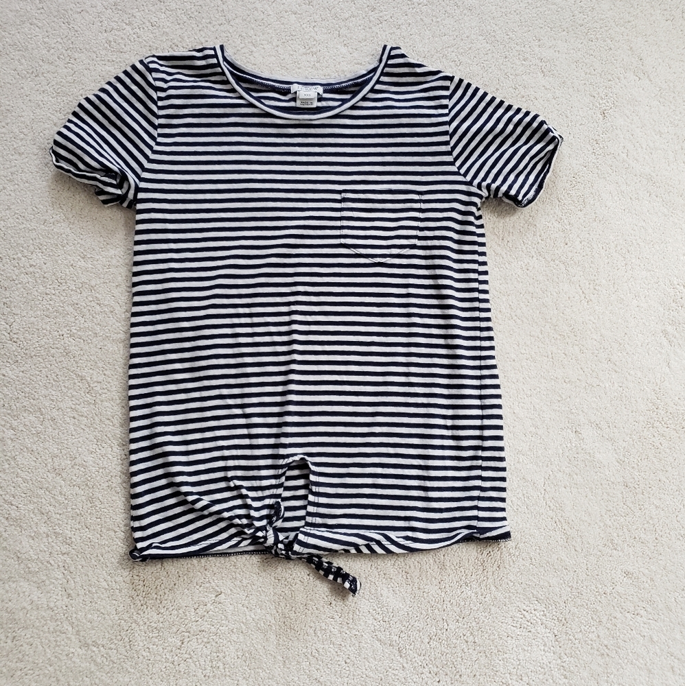 J. Crew Navy and White Striped Tie Front Shirt XXS